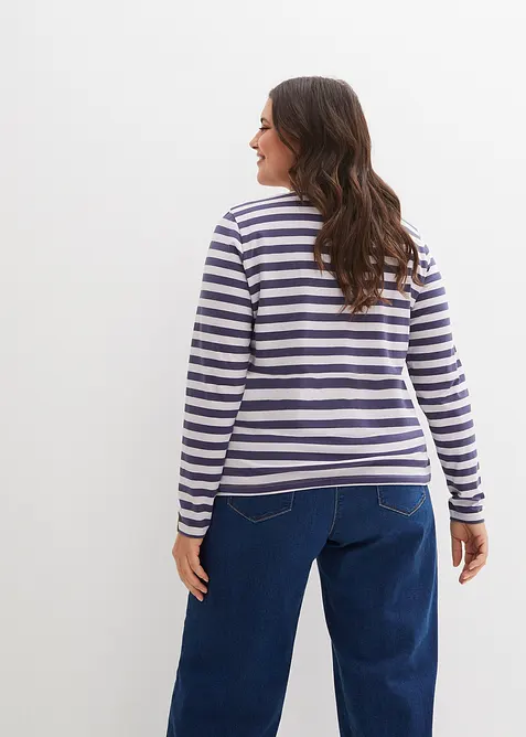 Proužkované triko s výšivkou, dlouhý rukáv, bonprix