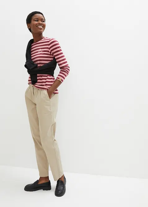 Proužkované triko s výšivkou, dlouhý rukáv, bonprix