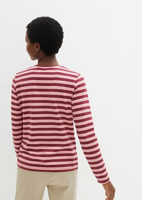Proužkované triko s výšivkou, dlouhý rukáv, bonprix