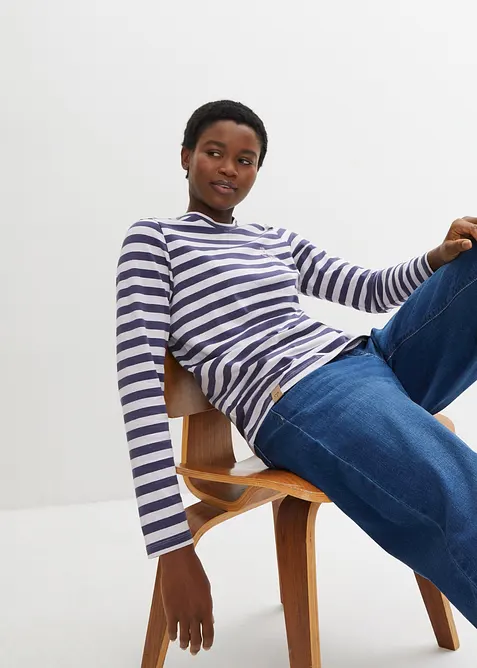 Proužkovan&eacute; triko s v&yacute;&scaron;ivkou, dlouh&yacute; ruk&aacute;v, bonprix