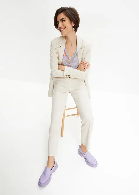 Kalhoty s vysok&yacute;m pasem, ze směsi lnu a visk&oacute;zy, bonprix