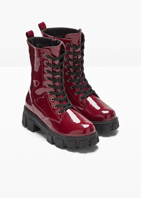 Šněrovací kotníková obuv s lakovaným vzhledem, bonprix