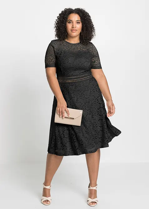 Krajkové midi šaty s háčkovanou vsadkou, bonprix