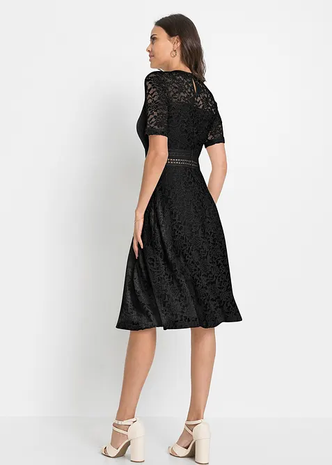Krajkové midi šaty s háčkovanou vsadkou, bonprix