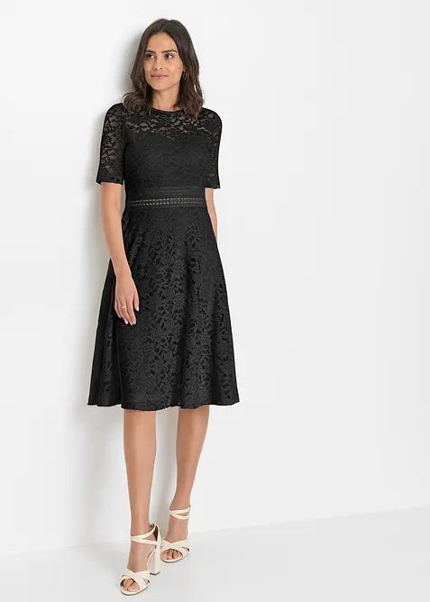Krajkové midi šaty s háčkovanou vsadkou, bonprix