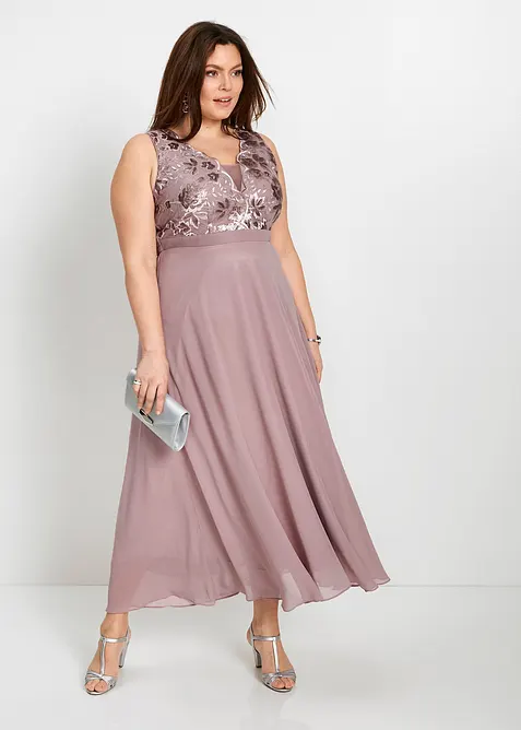 Dlouhé šaty s pajetkovou výšivkou, bonprix