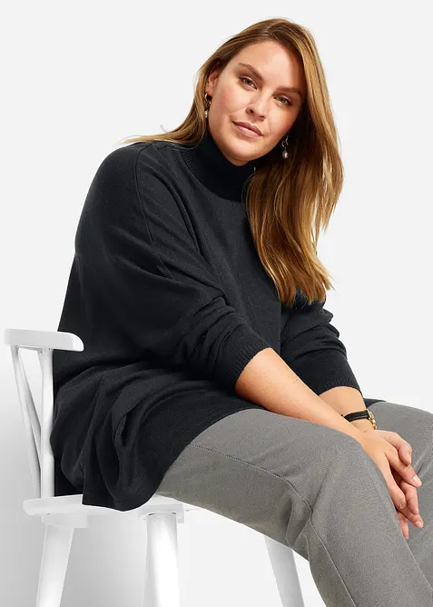 Svetr ve tvaru ponča, s rol&aacute;kem a asymetrick&yacute;m střihem, bonprix