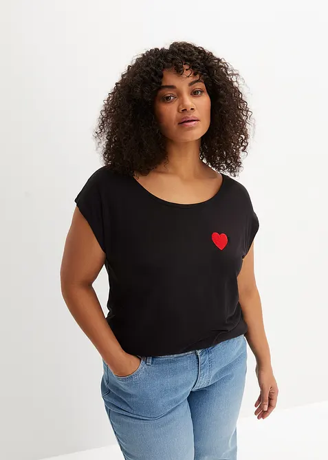 Tričko s asymetrickým spodním okrajem, ze splývavé směsi s viskózou, bonprix