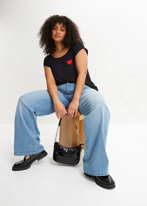 Tričko s asymetrickým spodním okrajem, ze splývavé směsi s viskózou, bonprix