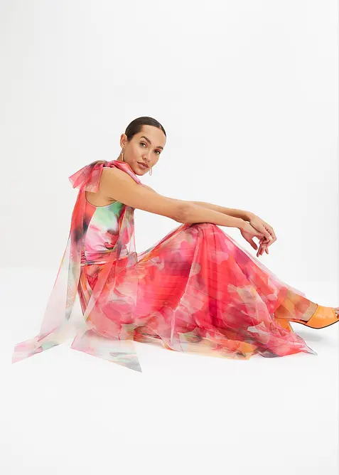 Šaty na jedno rameno, s plisovanou tylovou sukní, bonprix