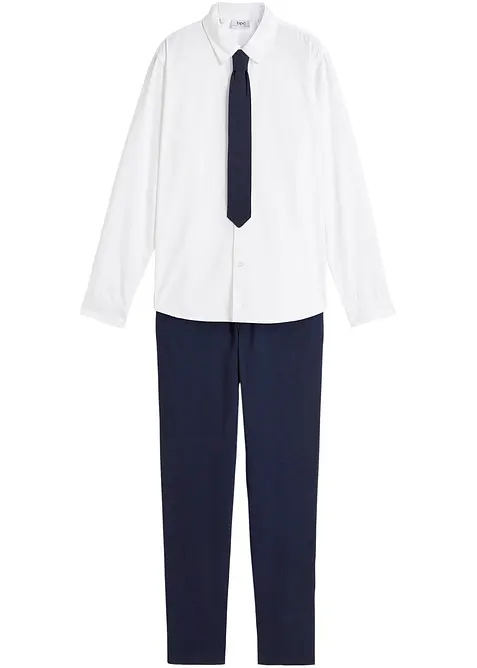 Chino kalhoty, košile s dlouhým rukávem a kravata (3dílná souprava), bonprix