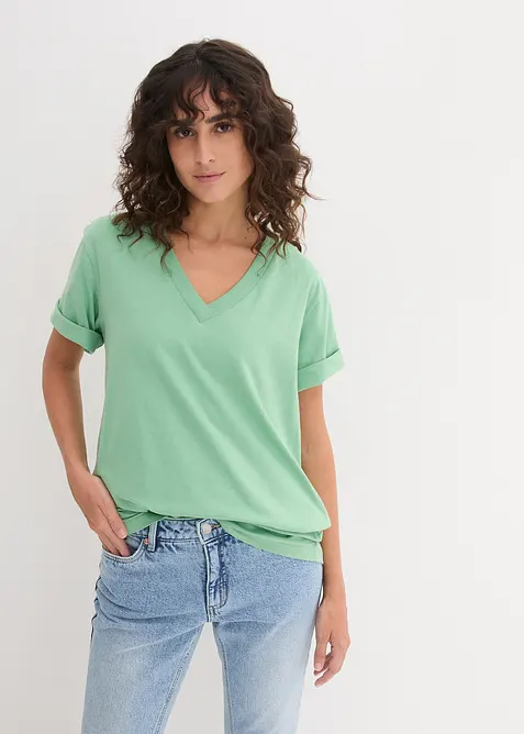 Dlouh&eacute; tričko se &scaron;irok&yacute;m střihem a s v&yacute;střihem do V, kr&aacute;tk&yacute; ruk&aacute;v (5 ks v balen&iacute;), bonprix