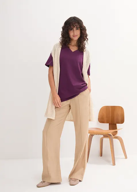 Dlouh&eacute; tričko se &scaron;irok&yacute;m střihem a s v&yacute;střihem do V, kr&aacute;tk&yacute; ruk&aacute;v (5 ks v balen&iacute;), bonprix