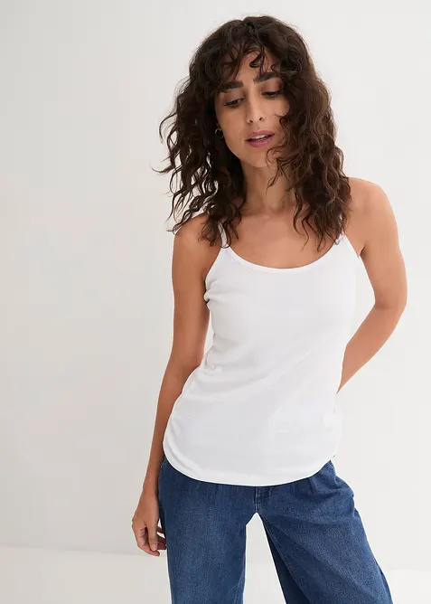 Top s úzkými ramínky, z čisté bavlny (3 ks v balení), bonprix