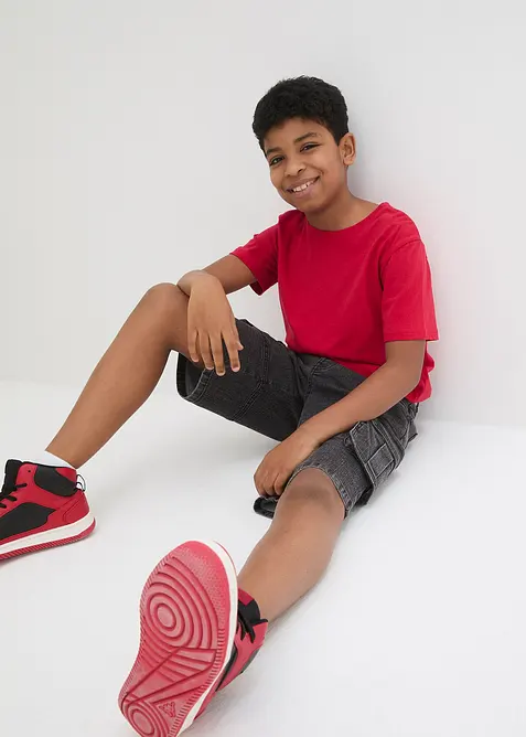 Cargo džínové bermudy s nastavitelným pasem, Loose Fit, bonprix