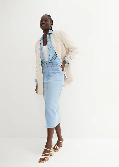 Dž&iacute;nov&aacute; sukně s rozparkem, bonprix