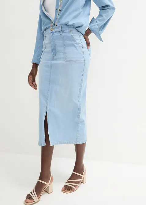 Dž&iacute;nov&aacute; sukně s rozparkem, bonprix