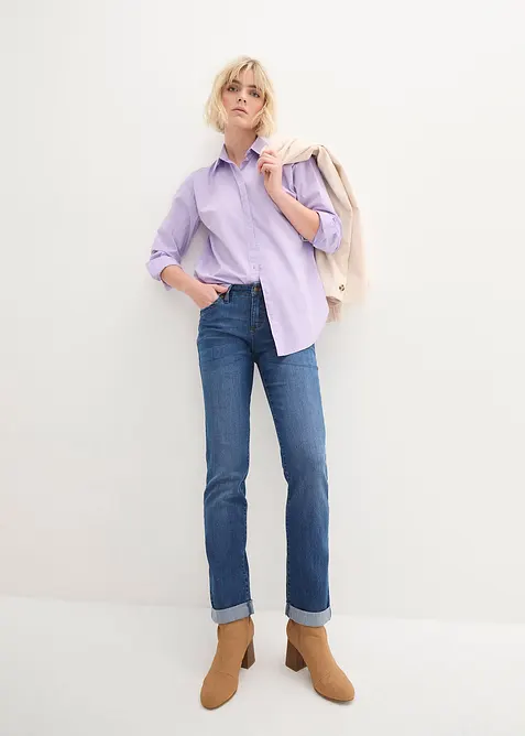 Strečov&eacute; dž&iacute;ny Straight, Mid Waist, bonprix