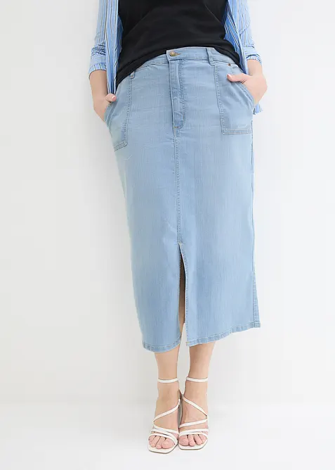 Dž&iacute;nov&aacute; sukně s rozparkem, bonprix