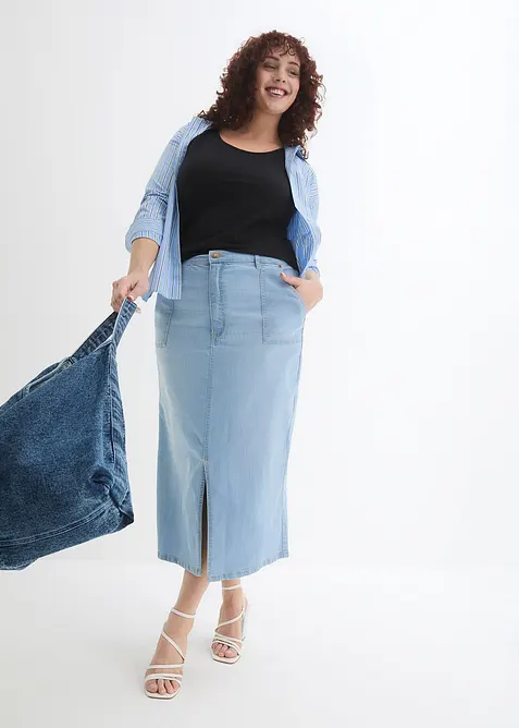 Dž&iacute;nov&aacute; sukně s rozparkem, bonprix