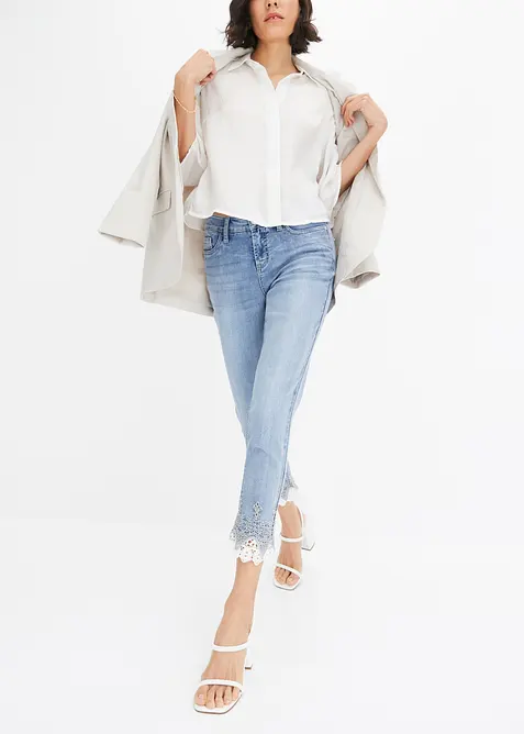 Skinny dž&iacute;ny s krajkou, bonprix