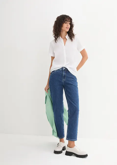 Strečová halenka s krátkým rukávem, z bavlněné směsi, bonprix