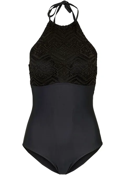 Stahovací jednodílné plavky s krajkou, střední tvarující efekt, bonprix