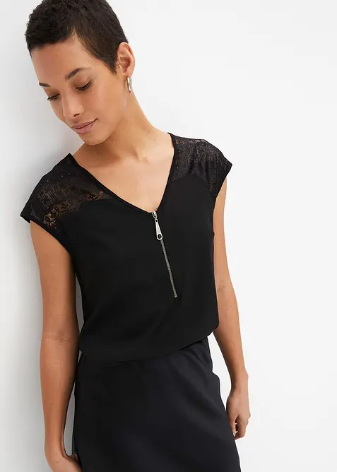 Tričko s krajkovou vsadkou, bonprix