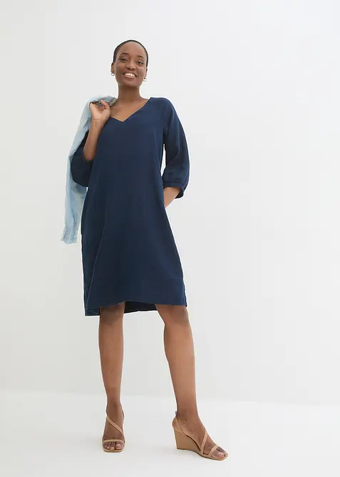 Šaty z čistého lnu, 3/4 rukáv, bonprix