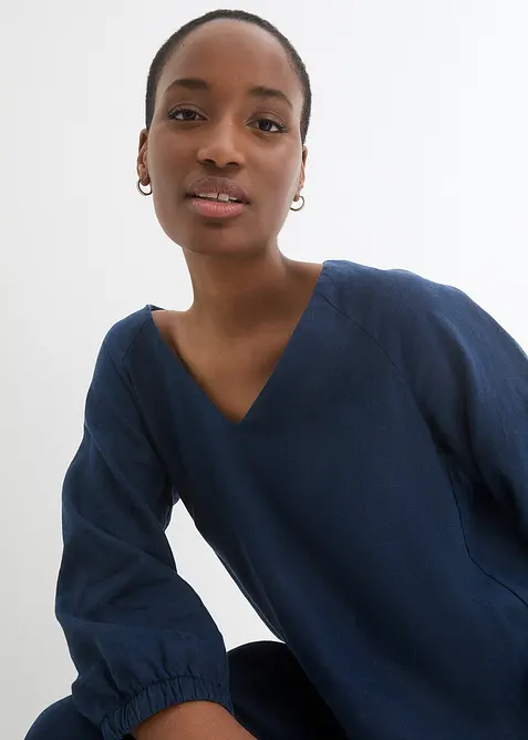 Šaty z čistého lnu, 3/4 rukáv, bonprix