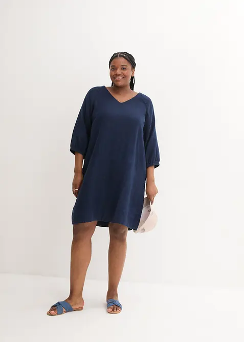 Šaty z čistého lnu, 3/4 rukáv, bonprix