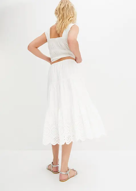 Volánová sukně s děrovanou výšivkou, bonprix