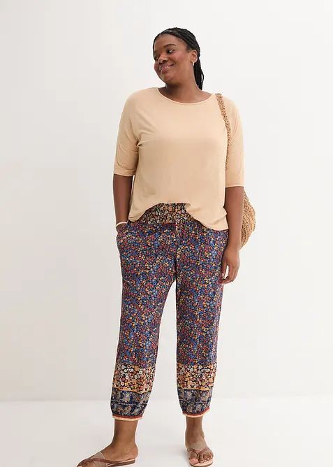 Kalhoty bez zap&iacute;n&aacute;n&iacute;, ze spl&yacute;vav&eacute; visk&oacute;zy, bonprix