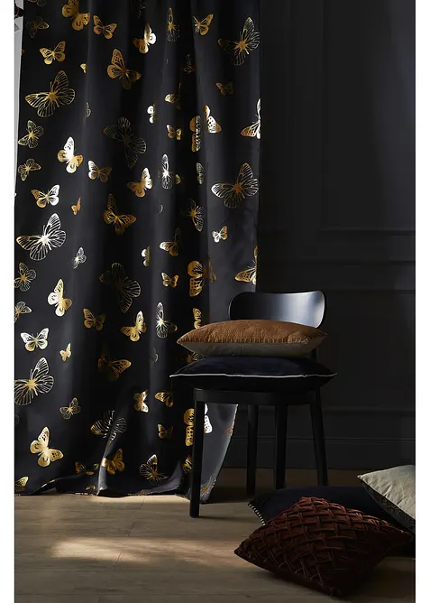 Zatemňující závěs s lesklým potiskem motýlků (1ks), bonprix