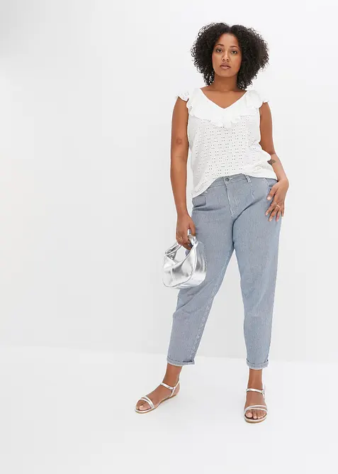 Džíny Barrel s proužky, Mid Waist, bonprix