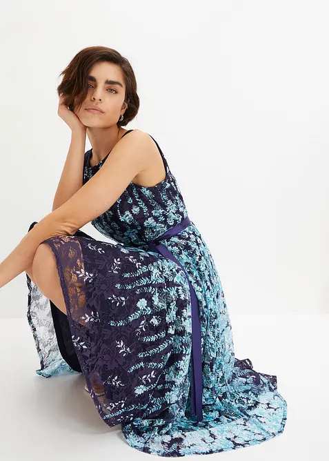 Krajkov&eacute; midi &scaron;aty se zavazovac&iacute;m p&aacute;skem ze sat&eacute;nu, bonprix