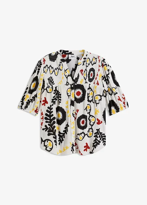 Halenka s žabičkovaným detailem, krátký rukáv, ze splývavé viskózy, bonprix