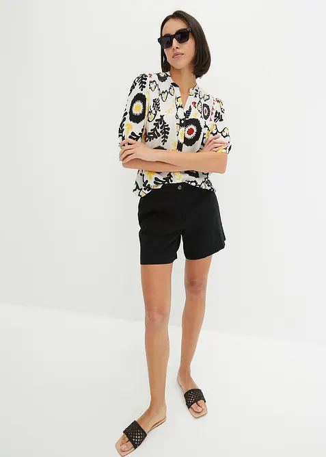 Halenka s žabičkovaným detailem, krátký rukáv, ze splývavé viskózy, bonprix