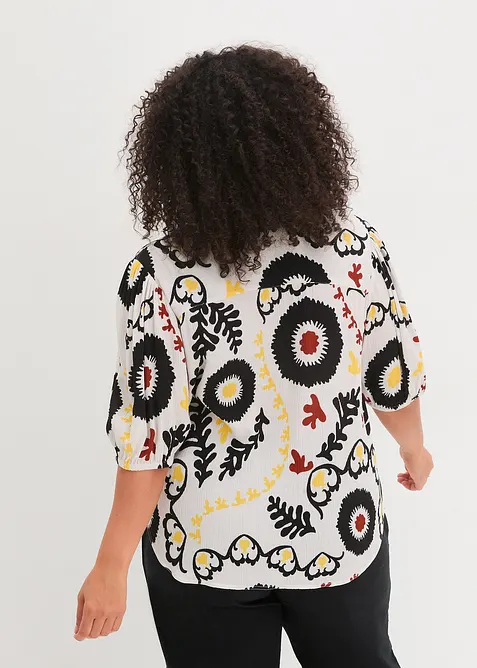 Halenka s žabičkovaným detailem, krátký rukáv, ze splývavé viskózy, bonprix