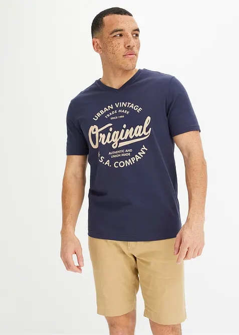 Tričko s výstřihem do V, z čisté bavlny, bonprix