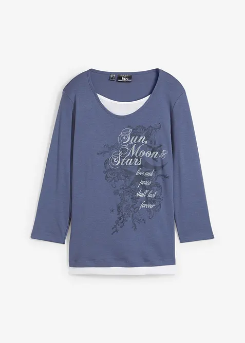 Bavlněné triko 2v1, 3/4 rukáv, bonprix