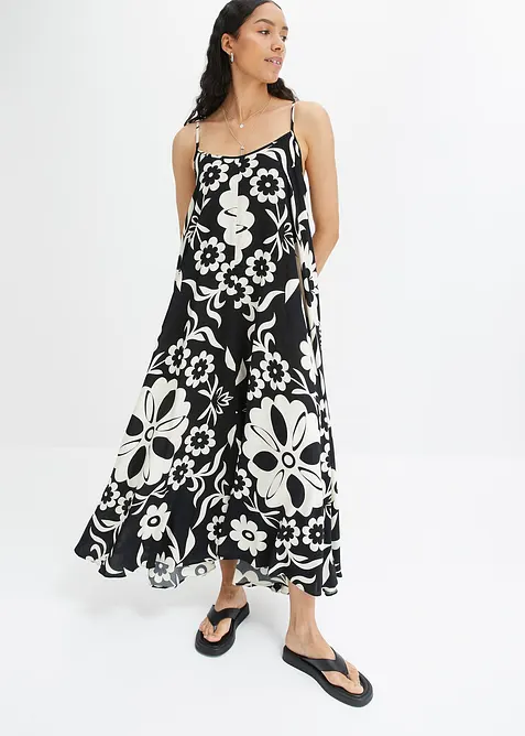 Široké šaty na ramínka ze splývavé viskózy, bonprix