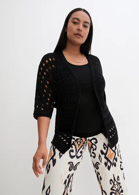 Ažurový pletený kabátek s třpytivou přízí, bonprix