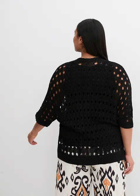 Ažurový pletený kabátek s třpytivou přízí, bonprix