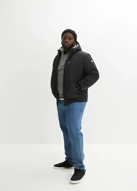 Zimní prošívaná bunda s bluzonovým střihem a kapucí, bonprix