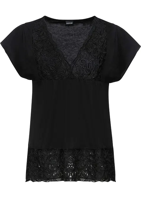 Triko s krajkov&yacute;m v&yacute;střihem, bonprix