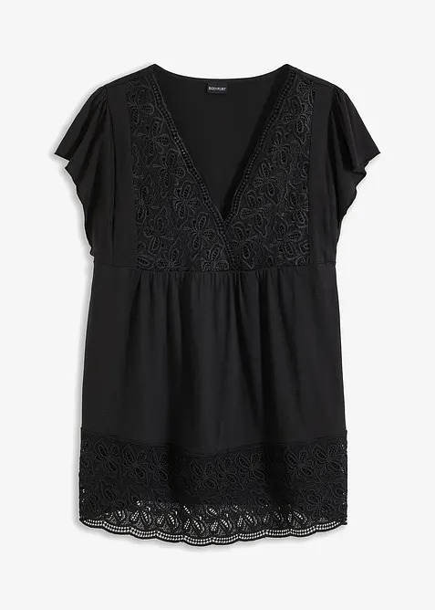 Triko s krajkov&yacute;m v&yacute;střihem, bonprix