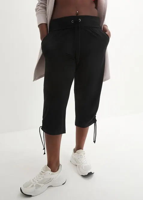 Capri kalhoty s řasen&iacute;m, ze směsi s visk&oacute;zou, bonprix