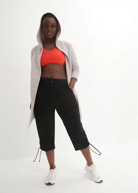 Capri kalhoty s řasen&iacute;m, ze směsi s visk&oacute;zou, bonprix