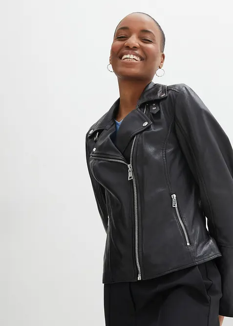 Motork&aacute;řsk&aacute; bunda z napa jehnětiny, bonprix